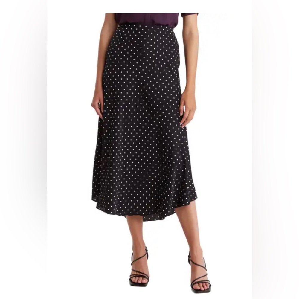 NWT TAHARI Black and White Polka Dot A-Line Midi Skirt Size S/P